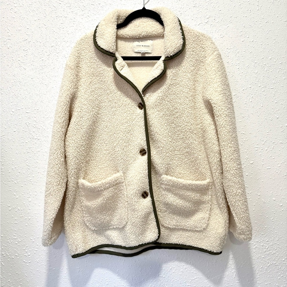Lucky Brand w/corduroy trim‎ Cream sherpa Jacket  M